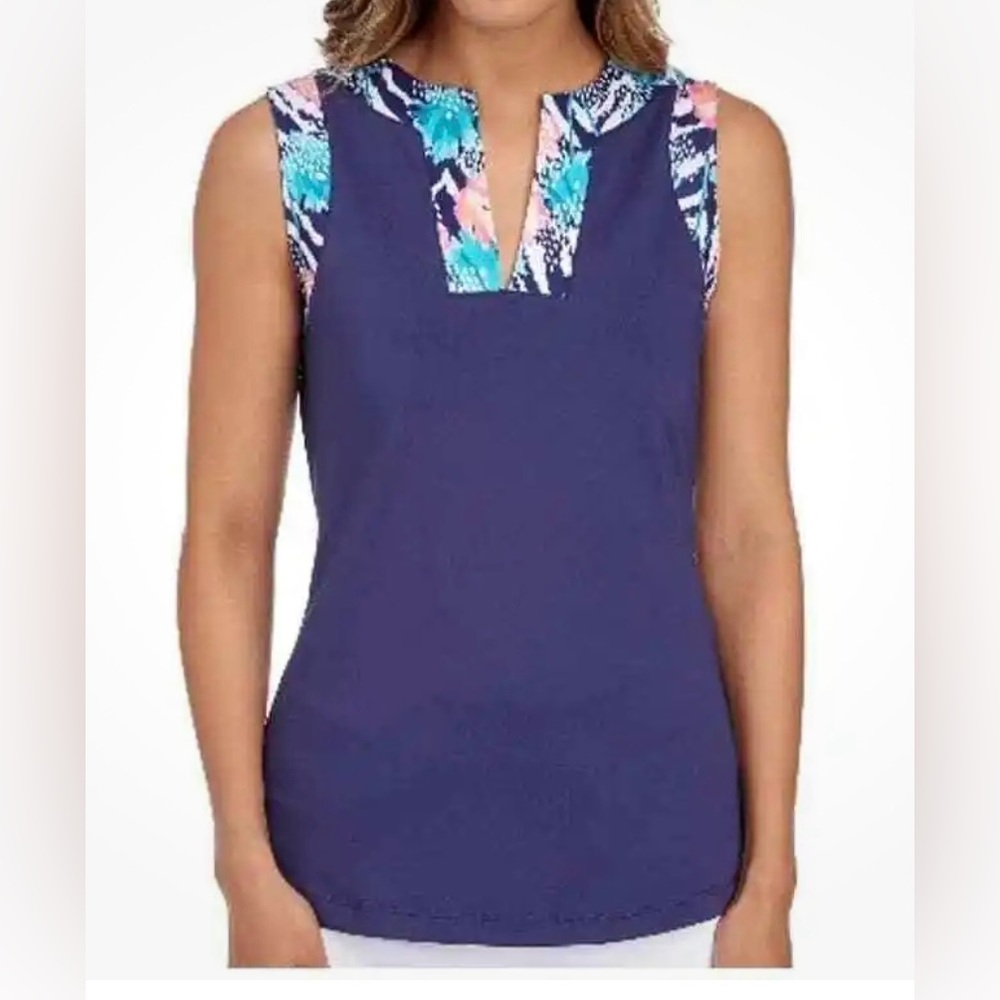 Pebble Beach Dry-Luxe Performance Sleeveless  Trim Jersey Tank Top Navy Size M
